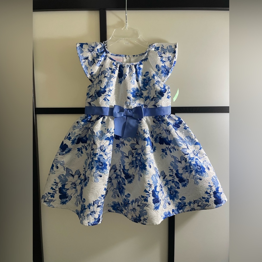 BONNIE JEANS BLUE AND WHITE FLORAL DRESS FOR TODDLER GIRL SIZE 2T